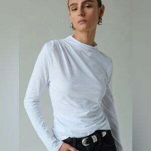 Nation LTD Charlotte Mock Neck Long Sleeve Drape Ruched Top in White Small NEW